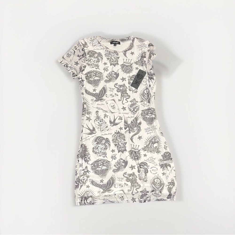 Ed Hardy Women's Tattoo Print Mini Dress - Black and White